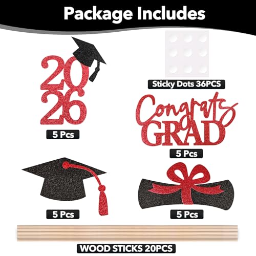 Class of 2026 Graduation Centerpieces - 20 Pcs Black and Red Table Toppers
