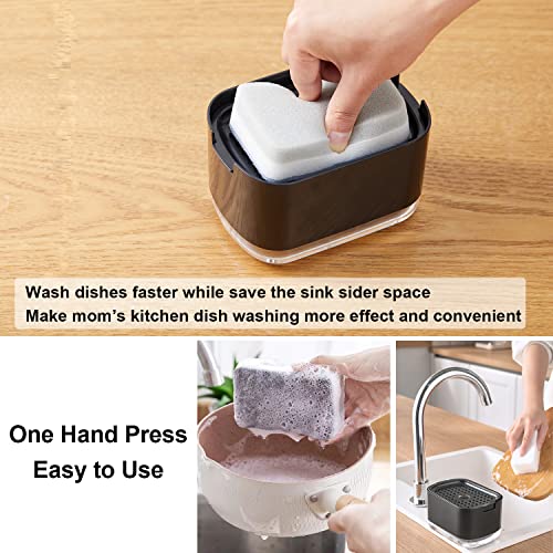 Obsoorth 10oz Dish Soap Dispenser with Sponge Holder - Black Sink Caddy