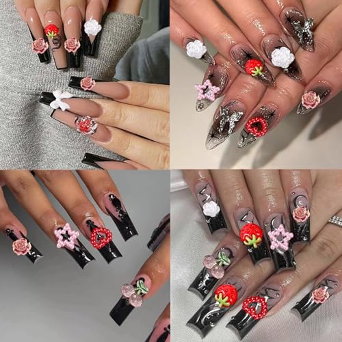 FINGCRO 110pcs 3D Nail Charms Resin Flatback Flowers Fruit Butterflies