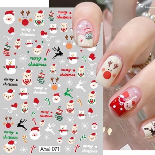 Christmas Nail Stickers 8 Sheets Santa Claus Elk Snowflake Self-Adhesive Decals