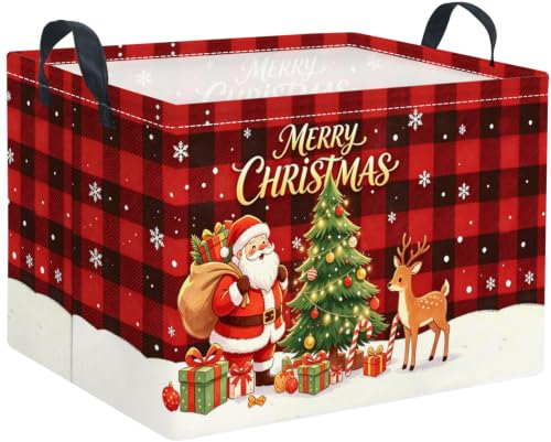Rectangular Christmas Basket Checkered Christmas Storage Basket Collapsible Portable Organizer