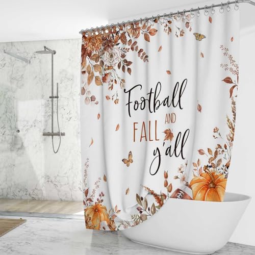 Mocsicka Football Fall Shower Curtain, 71x71 Inch Waterproof Fabric