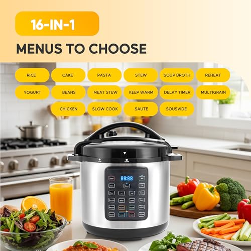 HealSmart Multi Rice Cooker 28 Cups Cooked, Non-Stick 16-in-1 Stainless Steel Electric Pressure Cooker for Yogurt Maker, Slow Cooker, Cake, Multigrain, 8QT