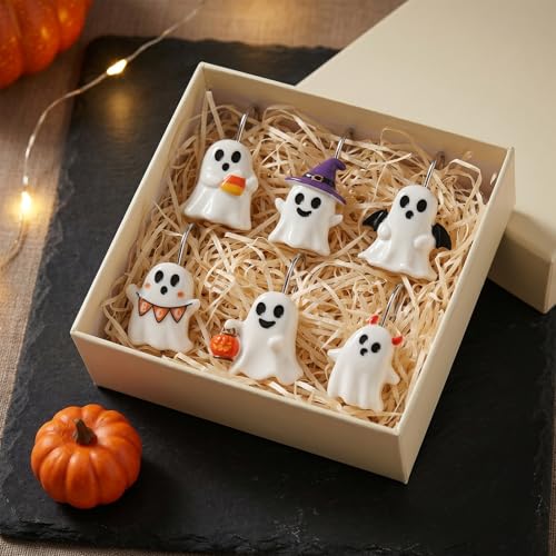 BOARDFEB Halloween Shower Curtain Hooks, White Ghost Set - 12 Pcs