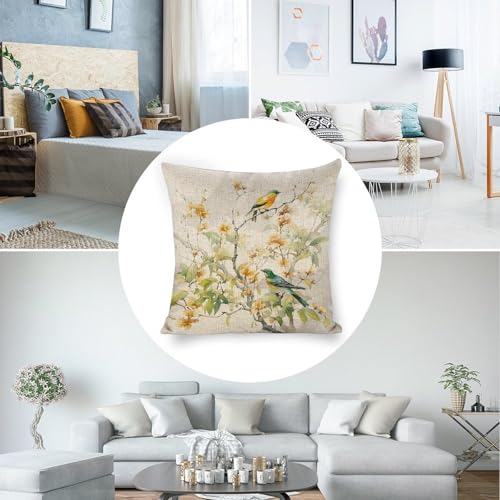 18x18 Rustic Animal Bird Throw Pillow Covers - Double-Sided Linen