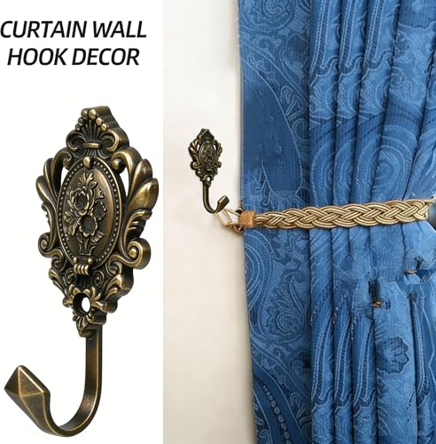 2Pcs Vintage Bronze Rose Pattern Curtain Tiebacks - Zinc Alloy Wall Hooks