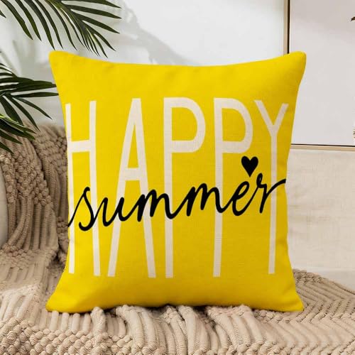 GSRONY Summer Beach Throw Pillow Cover 18x18 Inch Yellow Heart Print Cotton Linen
