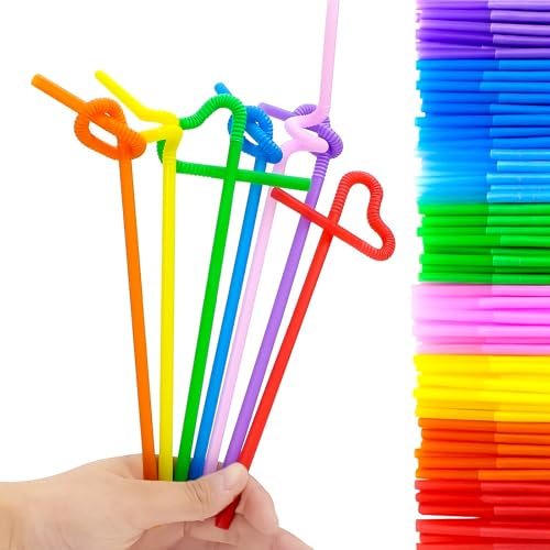 TOMNK 10.3" Colorful Bendy Disposable Drinking Straws - 100 Pack