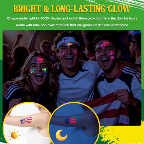 2026 World Cup Neon Glow Temporary Face Tattoos - Soccer Fan Stickers