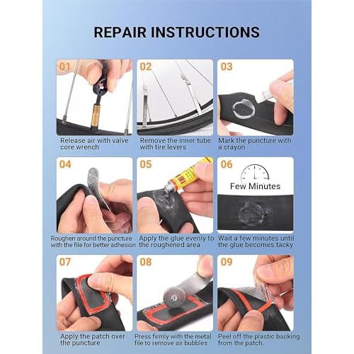 40 PCS Bike Tire Repair Kit, Bicycle Inner Tube Puncture Patch Kit with 30 PCS Tire Patches & 3 PCS Stainless Steel Tire Levers, Portable Bike Tire Patch Kit for Mountain and Road Bike