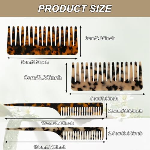 4Pcs Tortoiseshell Rat Tail Hair Comb Set - Anti-Static Styling Tools