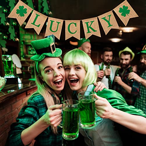 St. Patrick's Day Lucky Banner - Burlap Shamrock Garland Decor