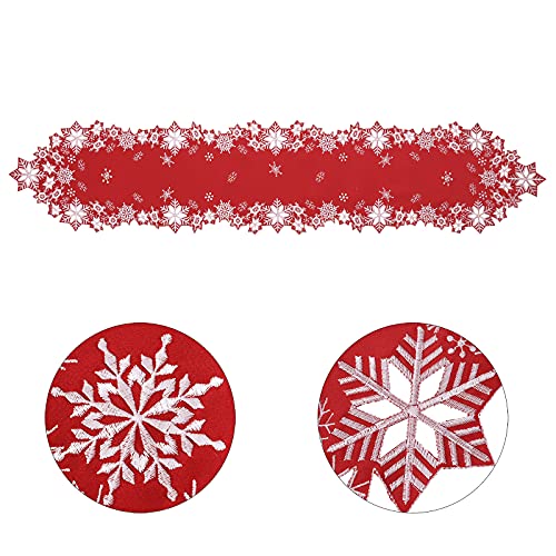 Embroidered Snowflakes Table Runner 14x90 Inches Christmas Holiday Decor
