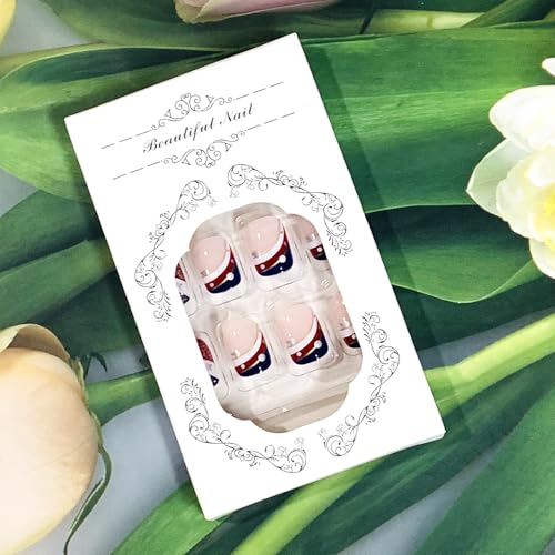 Independence Day Short Square Press on Nails Patriotic False Nails
