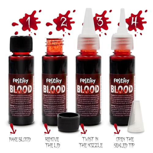 Festicy Washable Fake Blood 0.88 fl oz - Realistic SFX Makeup for Halloween Vampire & Zombie Costumes