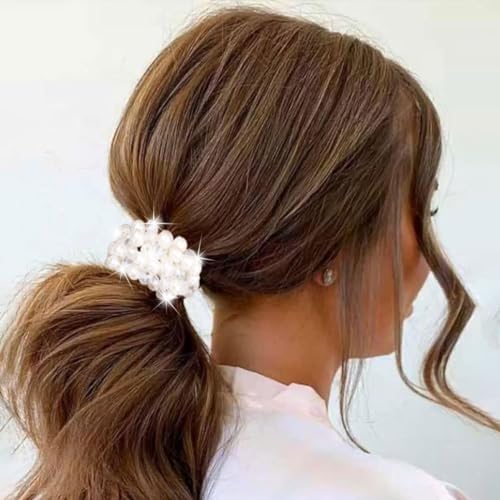Banatra Pearl Rhinestone Hair Scrunchies Ponytail Holder