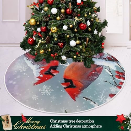 48-Inch Cardinal Birds Christmas Tree Skirt - Festive Holiday Decor