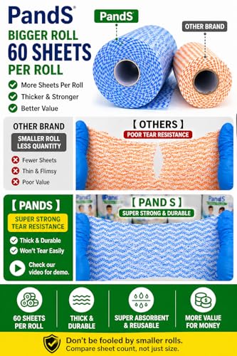 Reusable Paper Towels Roll - 60 Washable Cleaning Cloths