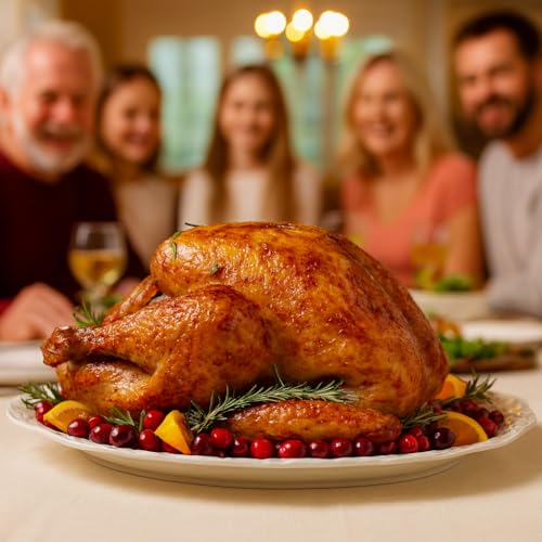 Oversized Turkey Serving Platter - Fine Porcelain Embossed Design, 17.5 Inch