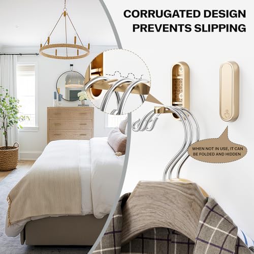 Ruiziiz Foldable Wall Hooks - Heavy Duty Zinc Alloy Gold Coat Hooks (2 Pack)