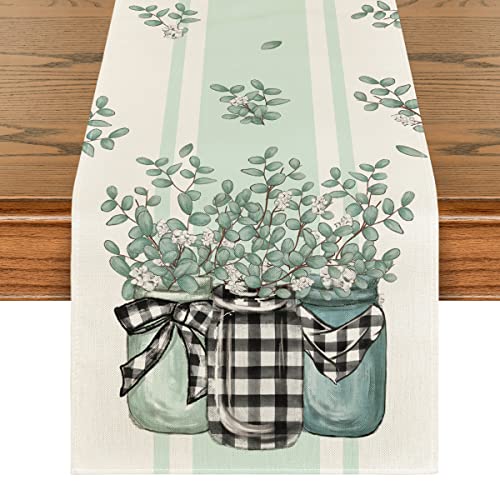 Buffalo Plaid Eucalyptus Table Runner for Kitchen Dining 13x48 Inch