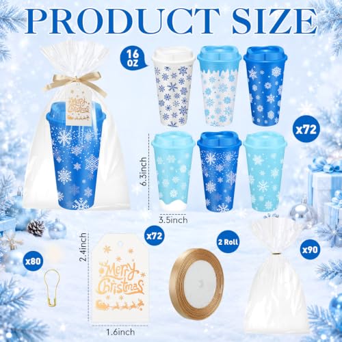 72-Piece Christmas Snowflakes Plastic Tumbler Gift Set - 16oz Bulk Holiday Drinkware