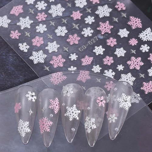 SWEET TREND 12pcs Christmas Nail Stickers - Matte Self-Adhesive Snowflake & Reindeer Holiday Manicure Decals