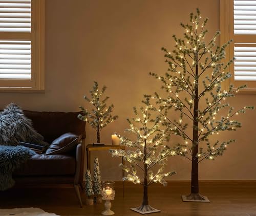 Christmas Tabletop Pine Tree Lights with Timer - Green 60 LED 18 Inch