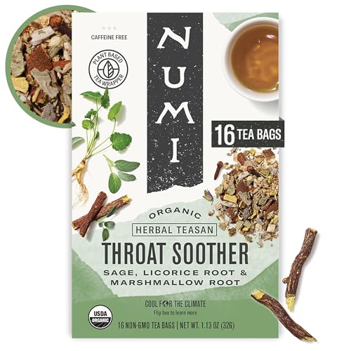 Numi Organic Throat Soother Tea - 16 Herbal Tea Bags, Caffeine Free