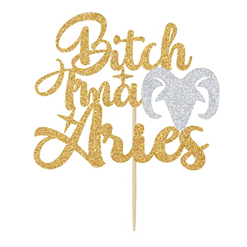 Glittery Aries Birthday Cake Topper - Zodiac Party Decoration