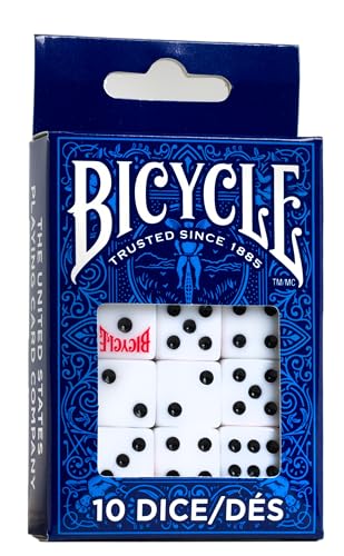 Bicycle 10 Dice Set White Black 16mm - Standard 6-Sided Game Dice