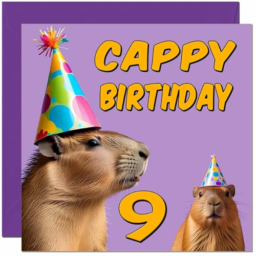 Capybara Birthday Card for 9-Year-Old - Premium Quality & Eco-Friendly