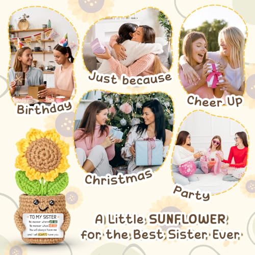 Handmade Mini Sunflower Crochet Gift for Sisters with Message Card