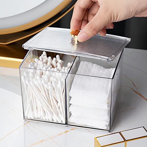 DASITON Acrylic Qtip Holder Set - Bathroom Storage Jars with Lids