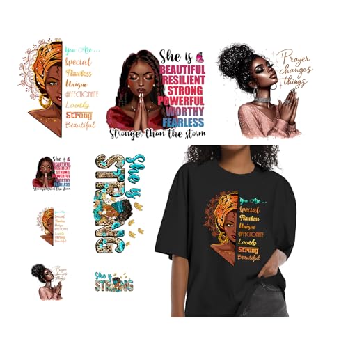 Black Women Iron On Heat Transfer Patches 8pcs DIY Vinyl Decals
