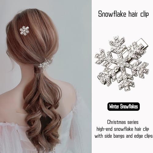 Snowflake Hair Clips 12 Pcs Rhinestone Pearl Christmas Mini Barrettes