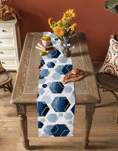 Modern Navy Blue Geometric Table Runner 13x120 Inches for Dining & Kitchen Decor - Washable, Farmhouse Style Variation of THIS listing