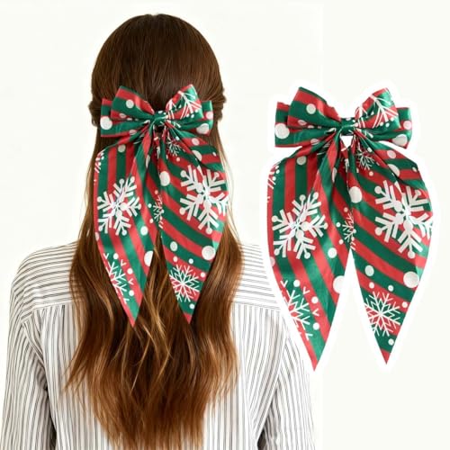 LINMEIZAI Christmas Hair Bows for Women, Big Long Tail Bow Hair Clips