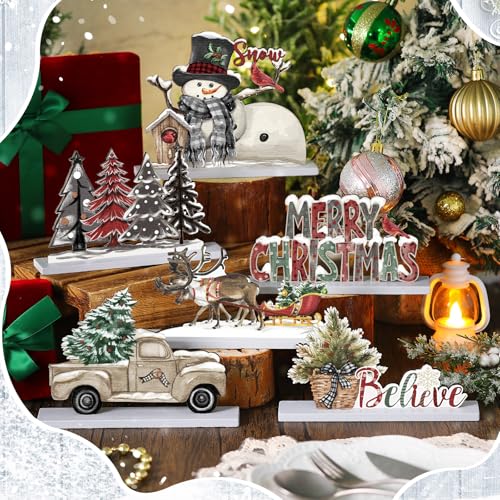 Amyhill Rustic Christmas Wooden Table Signs Set - Neutral / Christmas / 6