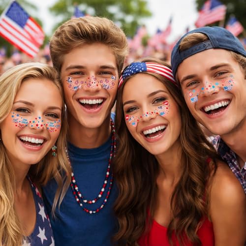 4th of July Temporary Freckle Tattoos Red White and Blue Patriotic Face Stickers