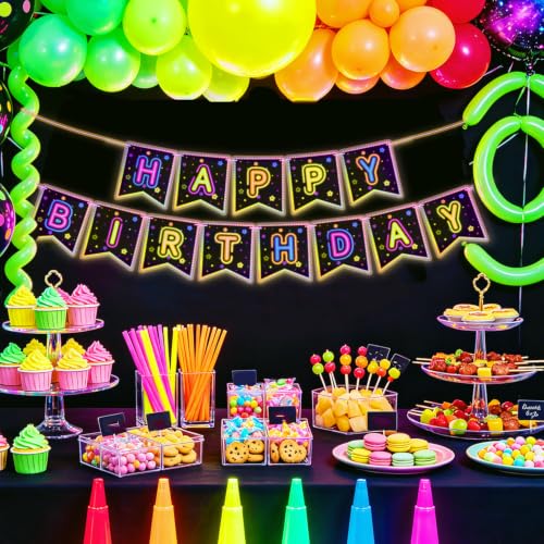 Neon Glow Happy Birthday Banner - Fluorescent Party Decoration