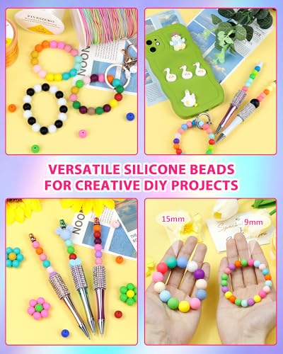 FIVEIZERO 180PCS 9mm Silicone Beads for Keychains & DIY Crafts