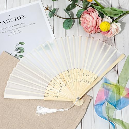 Elegant White Folding Hand Fan - Wooden & Paper Design for Weddings & Parties