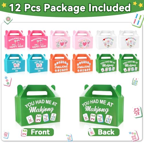 12 Mahjong Gift Boxes - Colorful Party Favor Treat Boxes