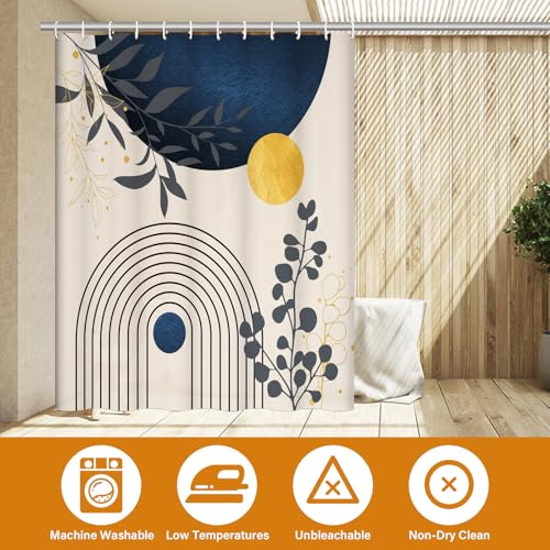 BLOCE Boho Mid-Century Shower Curtain Set, Blue Grey, 72x72 Inch