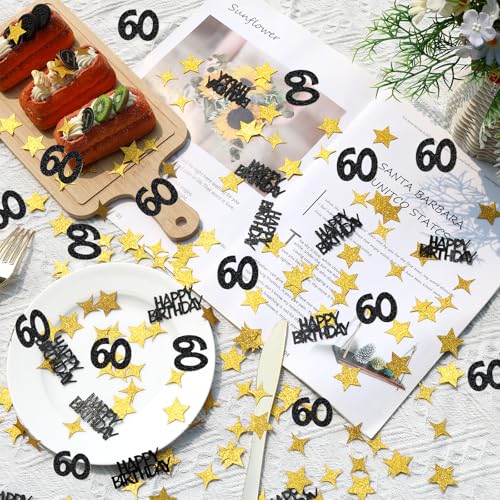 Black and Gold 60th Birthday Confetti - 170pcs Table Scatter