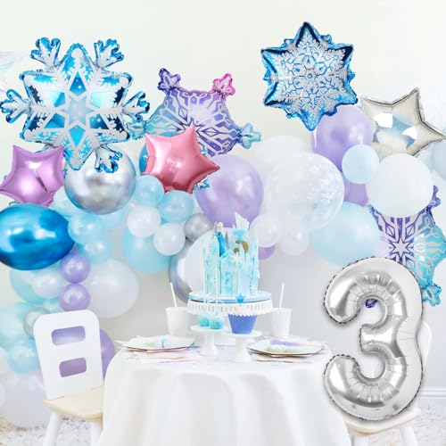 Frozen 3rd Birthday Snowflake Balloon Set - 7Pcs 40" Foil Balloons