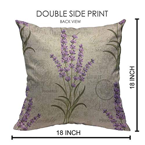 Floral Lavender Throw Pillow Cover - 18" x 18" Cotton Linen Cushion - Vintage Flower Design