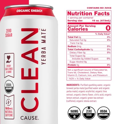 Clean Cause Organic Sparkling Cherry Lime Yerba Mate - 16 oz