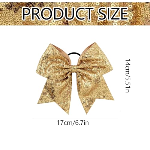 Glitter Gold Cheer Bows 4PCS Large Sequin Hair Ties Ponytail Holder